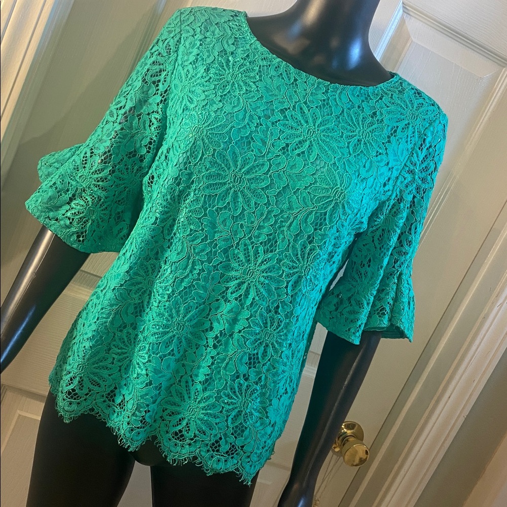 Nanette Lepore Green Lace Blouse Top